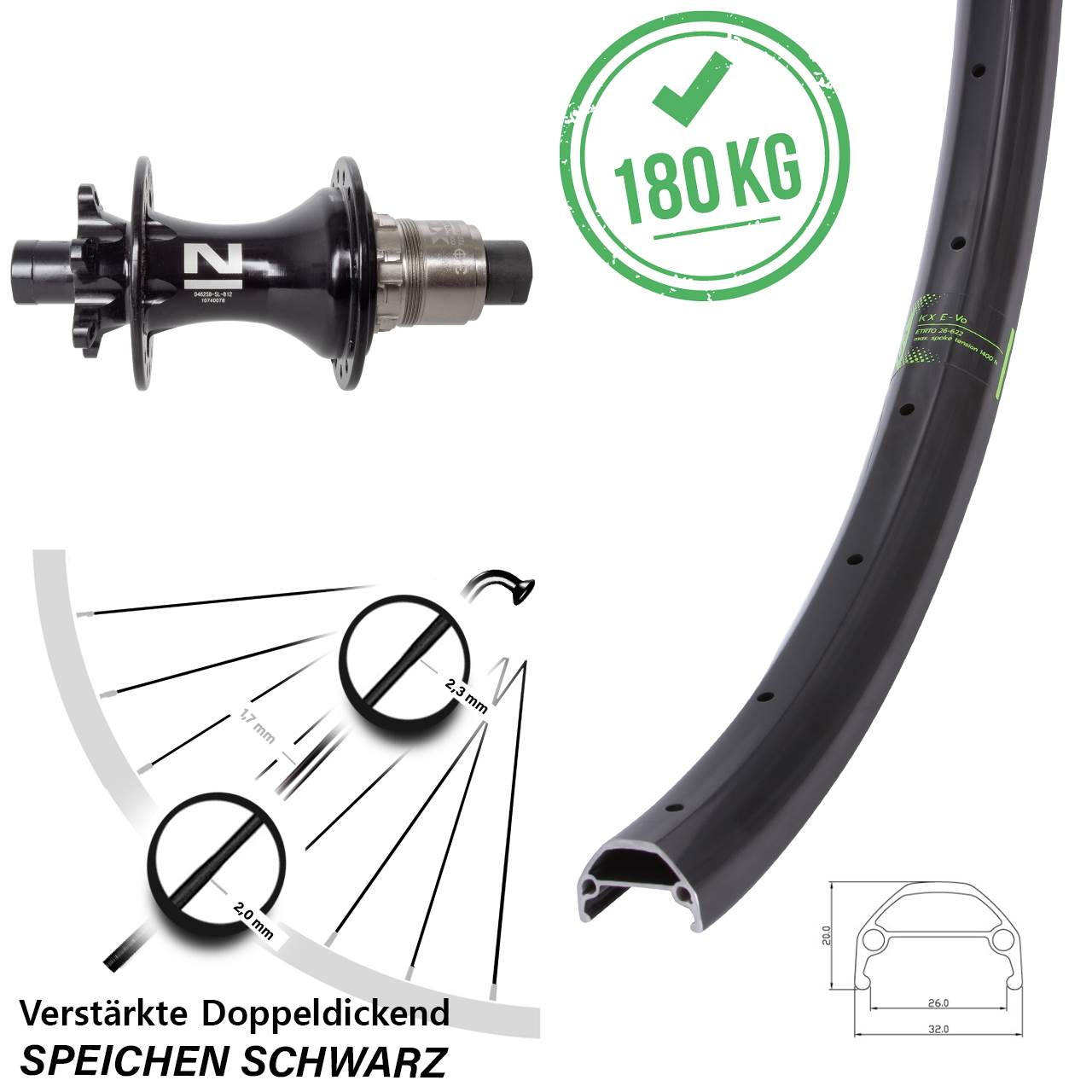 KX Evo Novatec D462SB 26 Zoll 6-Loch Hinterrad 12x148 Boost XD 11-12 fach