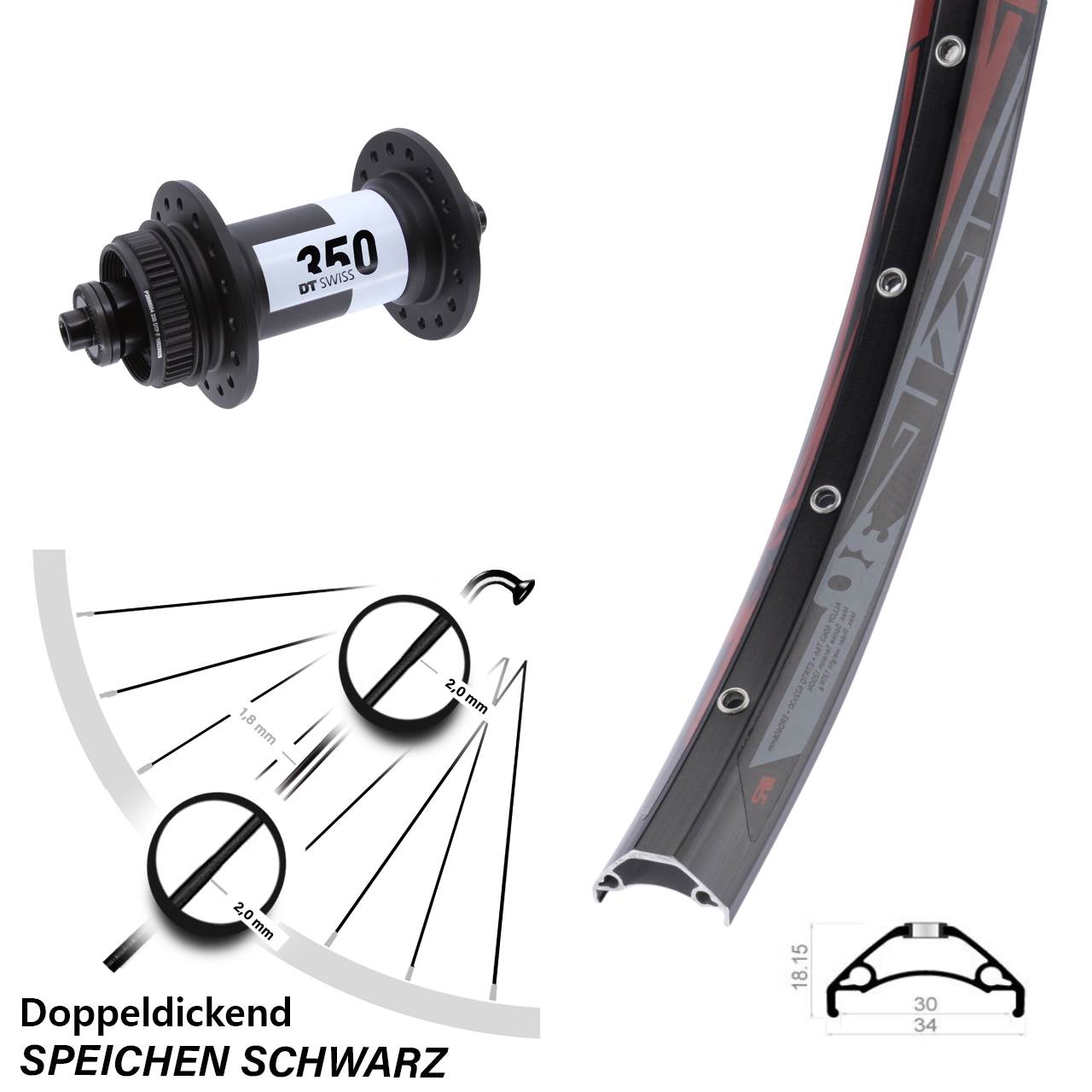 Centerlock Vorderrad 29 Zoll Rodi TRYP 30 DT Swiss 350 QR