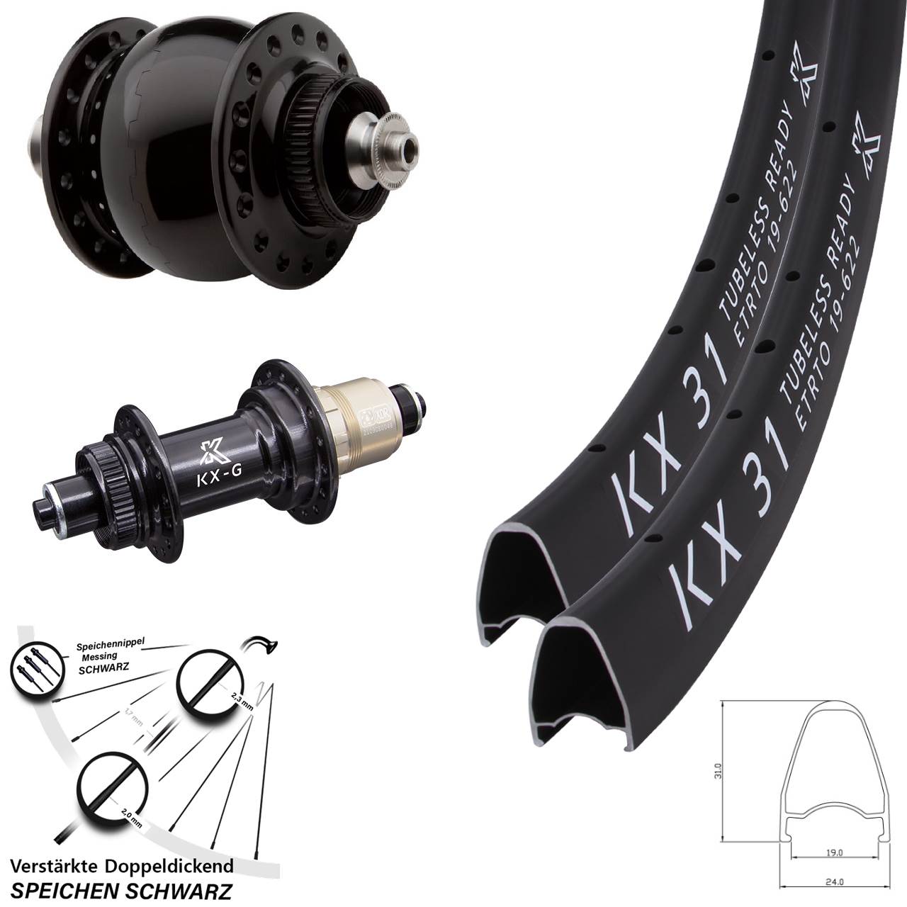 Disc Laufradsatz 28 Zoll KX-G31 SON 28 XDR für Schnellspanner