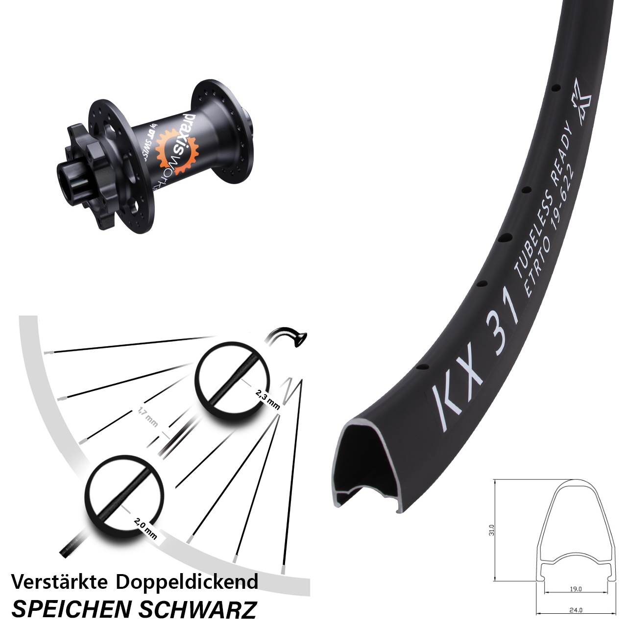 Disc Vorderrad 28 Zoll KX31 DT Swiss 350 12x100