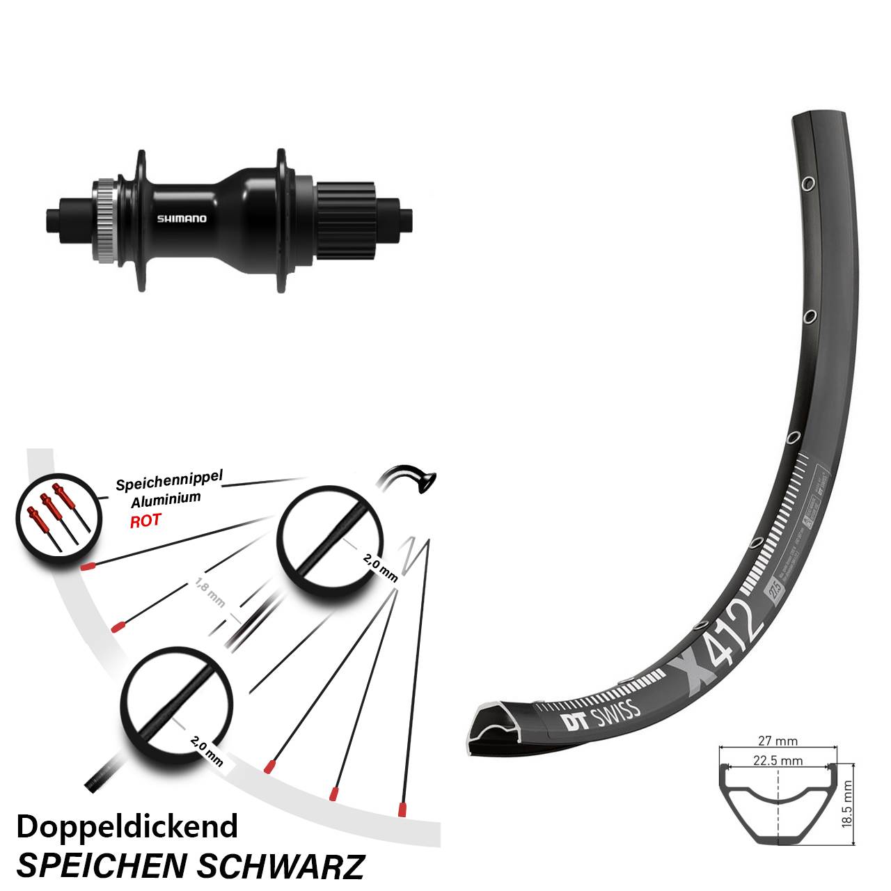 DT Swiss X 412 Shimano FH-QC500 28 Zoll Hinterrad Centerlock QR Boost Micro Spline