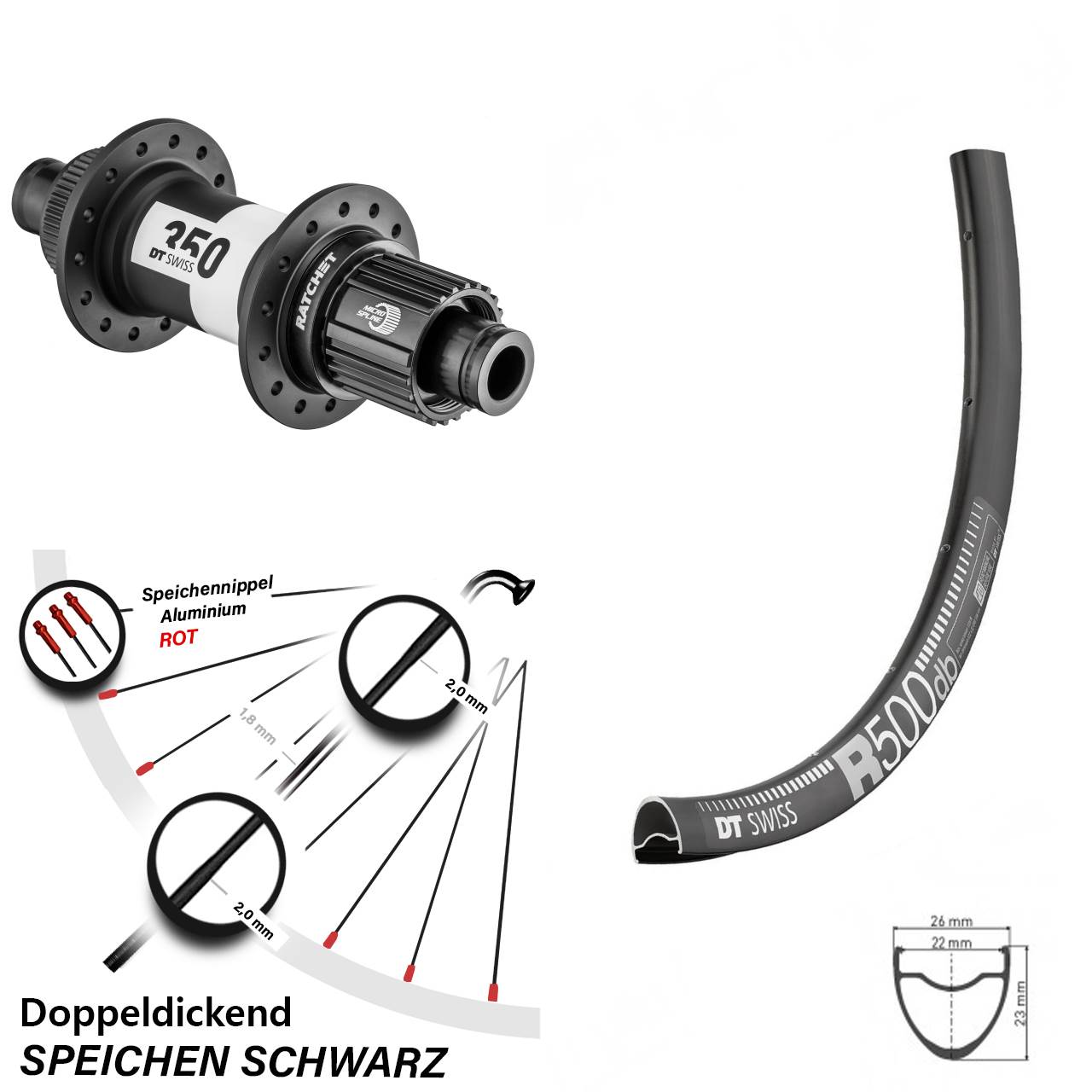 DT Swiss R500-350 28 Zoll Centerlock Hinterrad 12x142 Shimano Micro Spline