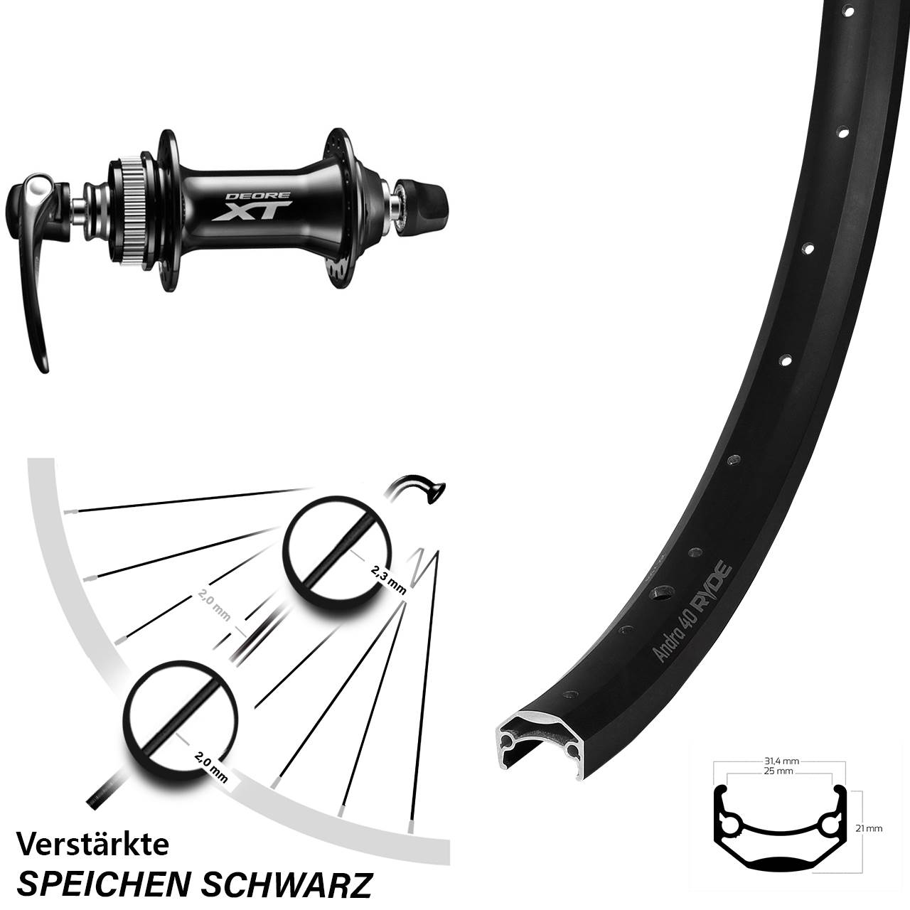 Ryde Andra 40 Disc Shimano XT 28 Zoll Vorderrad QR