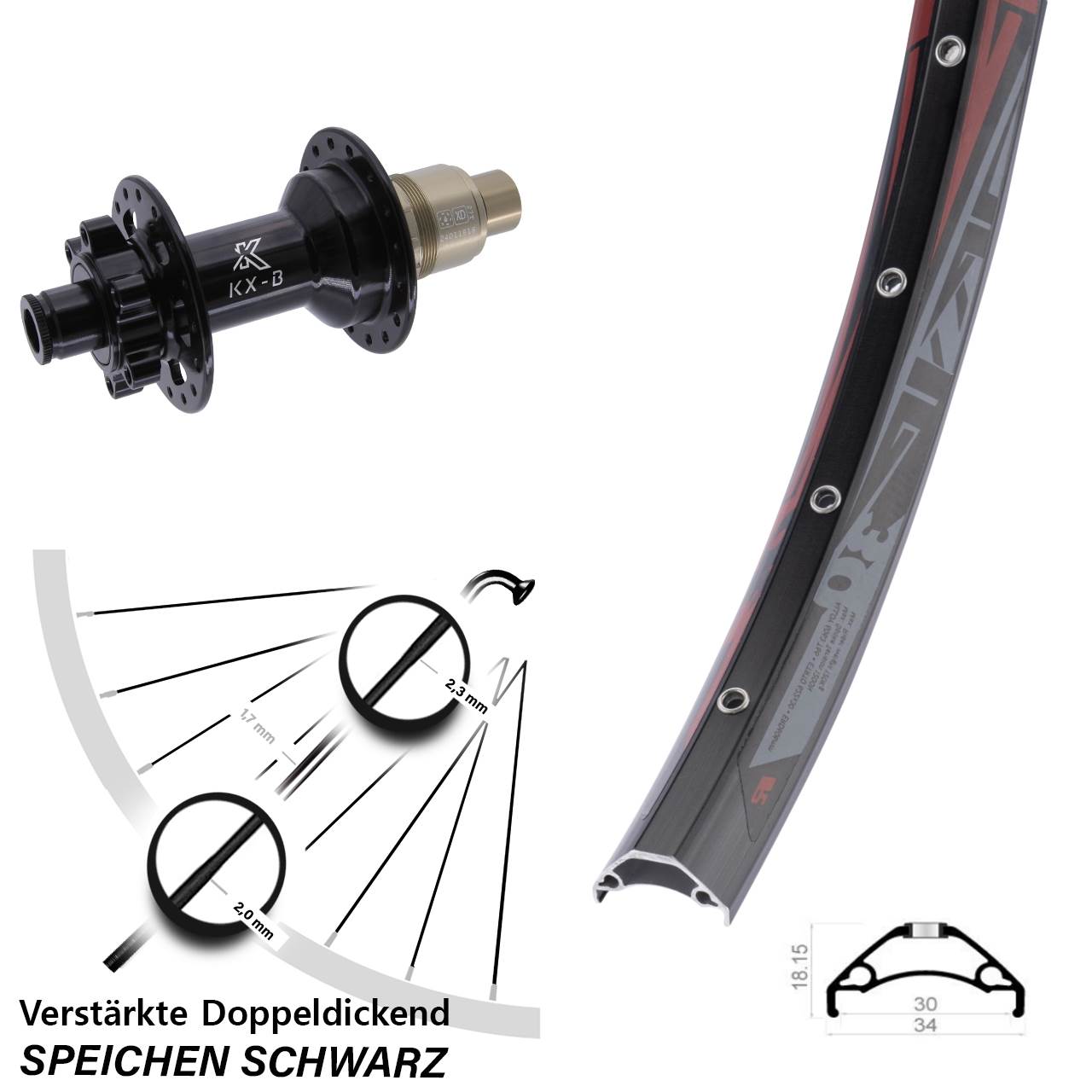 29 Zoll Rodi TRYP 30 KX-B Boost Disc Hinterrad 12x148 XD 11-12 fach