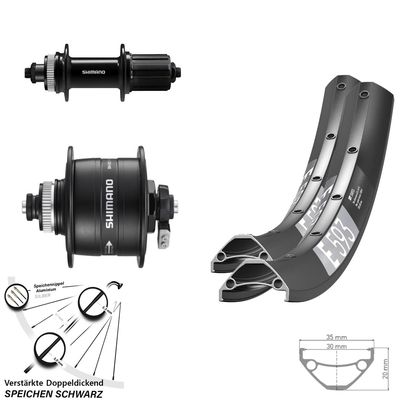 29 Zoll DT Swiss E 593 Shimano DH-3D37 FH-QC400 Centerlock Laufradsatz QR 8-11 fach