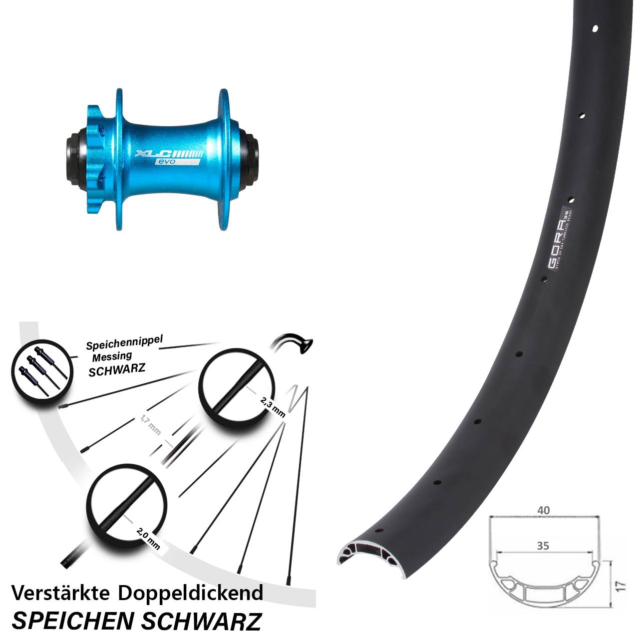 6-Loch Vorderrad 27,5 Zoll Gora 35 XLC Evo blau 15x100