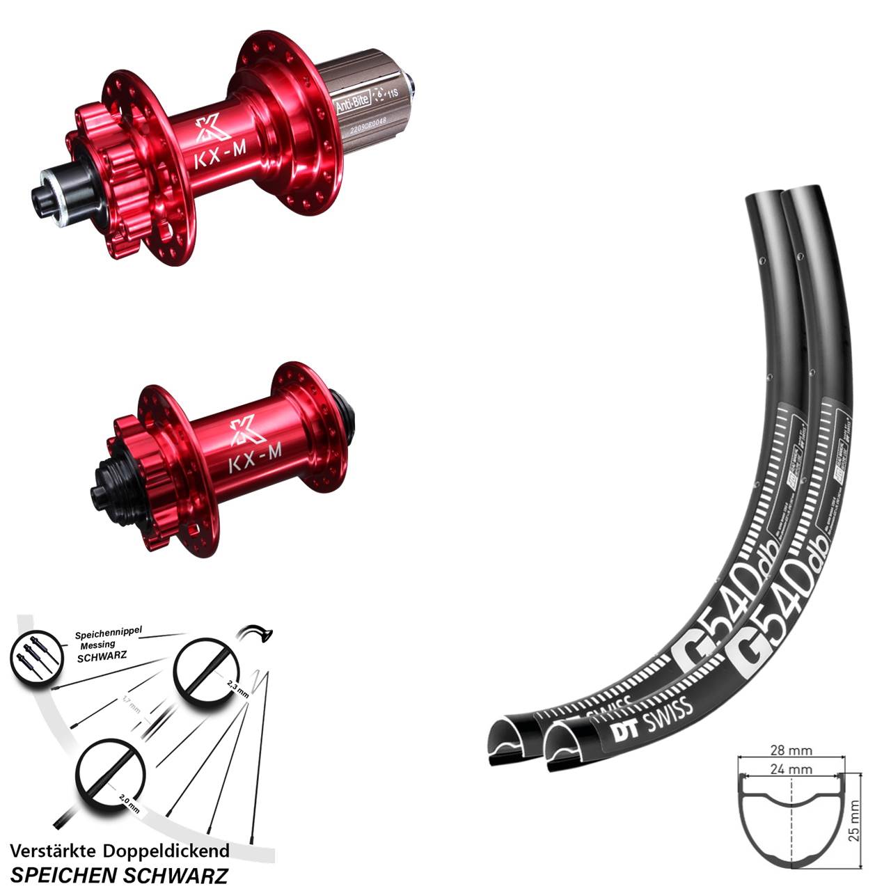 Disc Laufrad-Satz 29 Zoll DT Swiss G 540 KX-M rot 8-12 fach HG für Schnellspanner