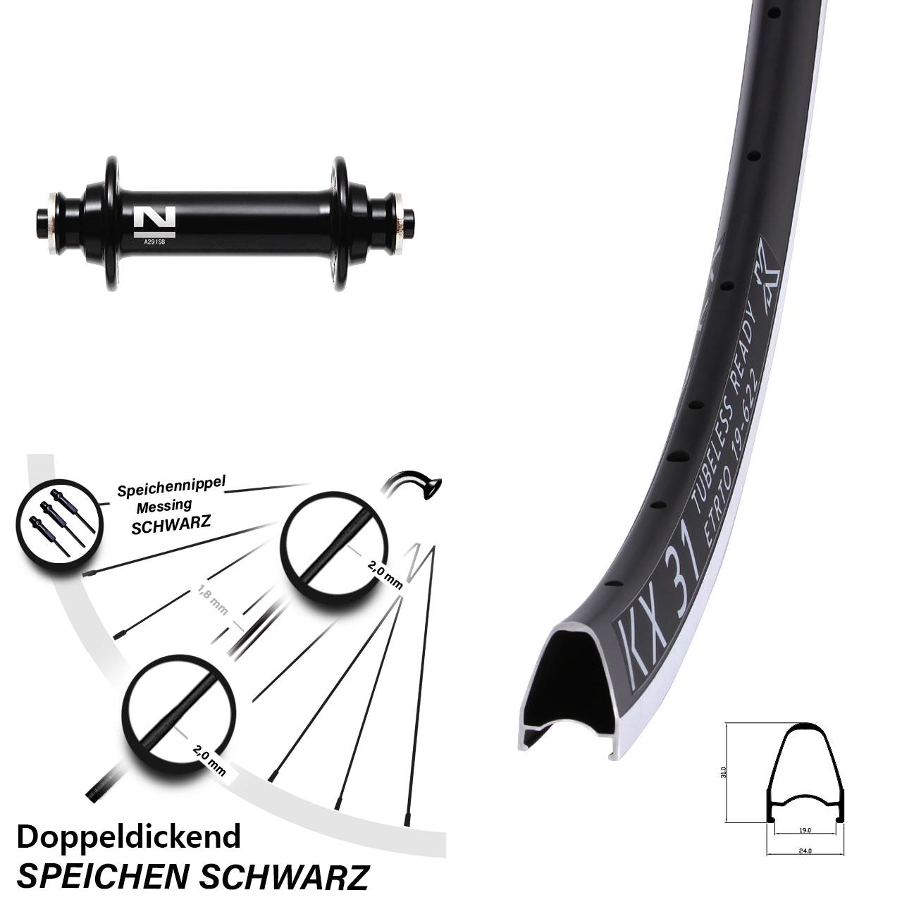 Vorderrad 28 Zoll KX 31 Novatec A291SB für Schnellspanner