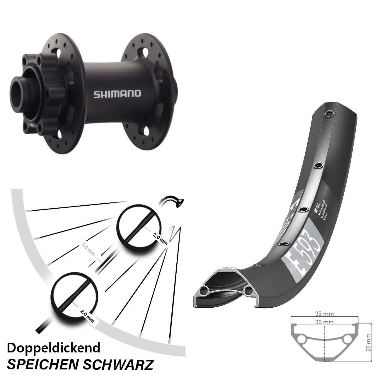 DT Swiss E593 Shimano Deore XT 27,5 Zoll 6-Loch Vorderrad 15x100