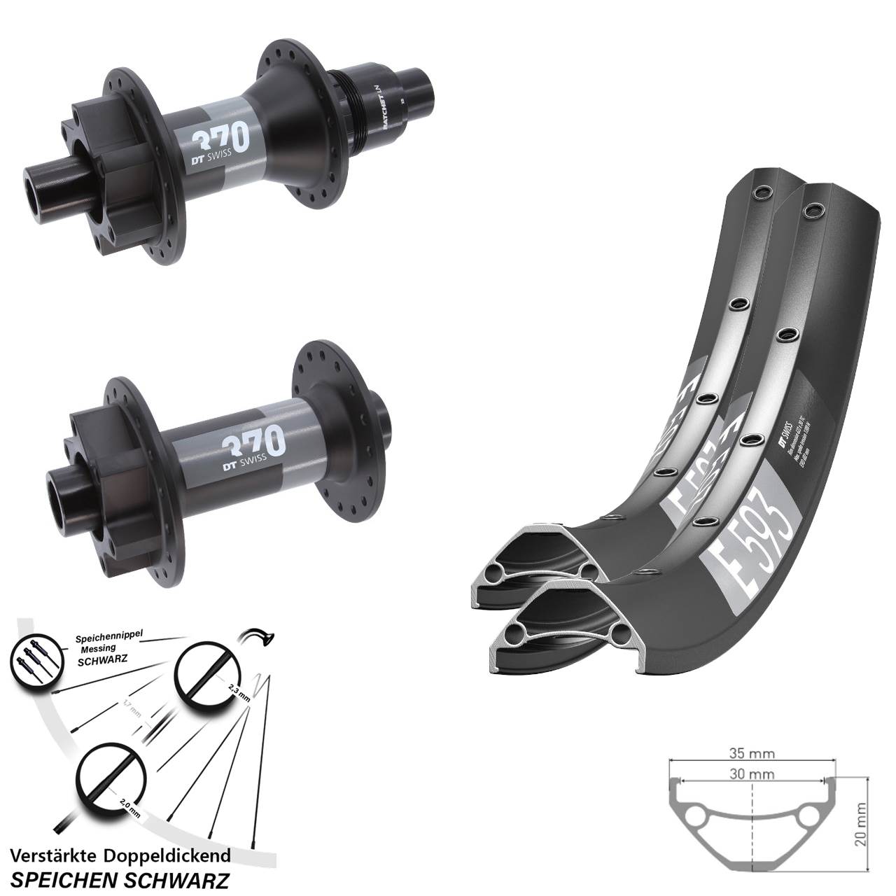 Boost 6-Loch Laufradsatz 15x110 12x148 27,5 Zoll DT Swiss E 593 DT Swiss 370 XD 11-12 fach
