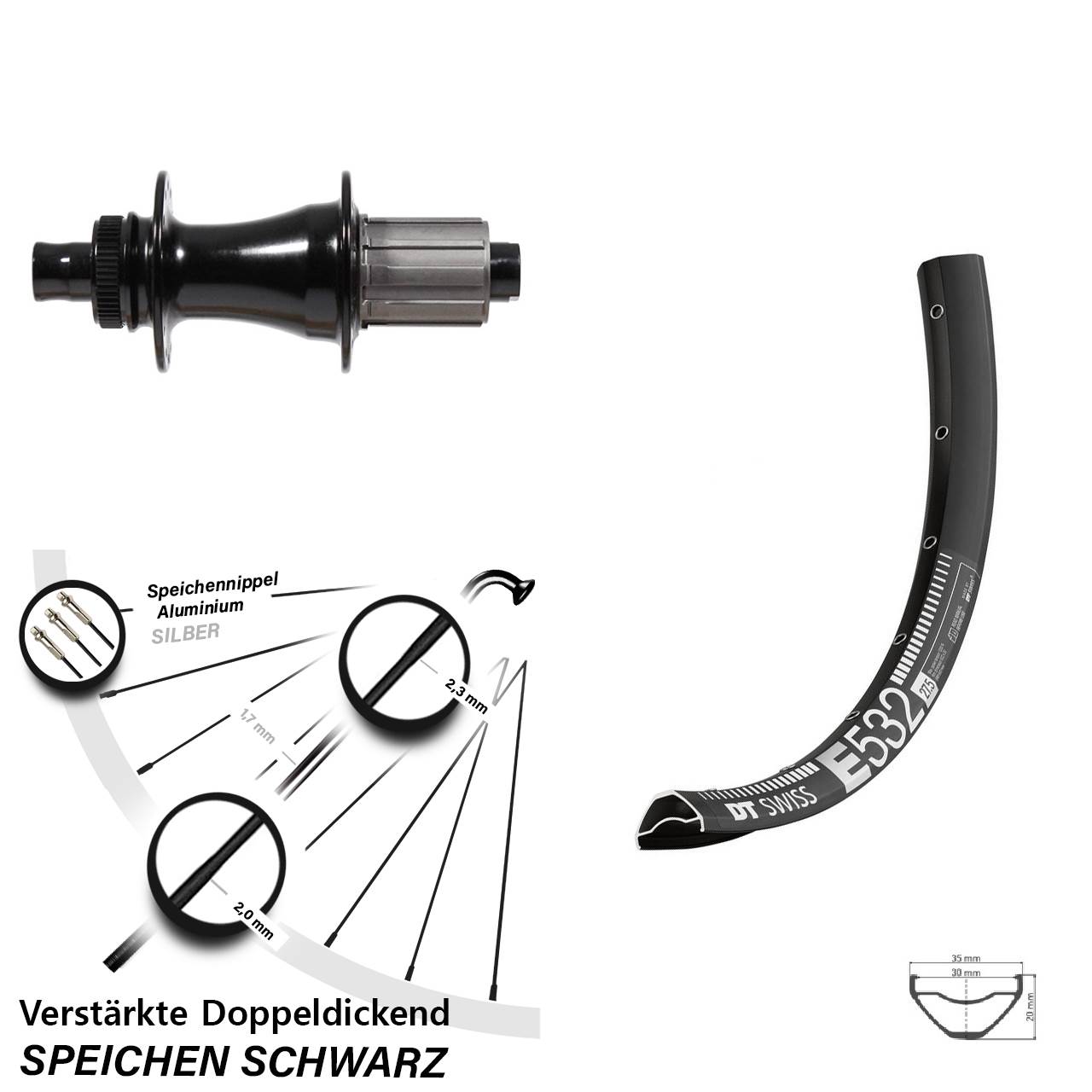 Boost Hinterrad DT Swiss E 532 Disc Formula CL-148S schwarz