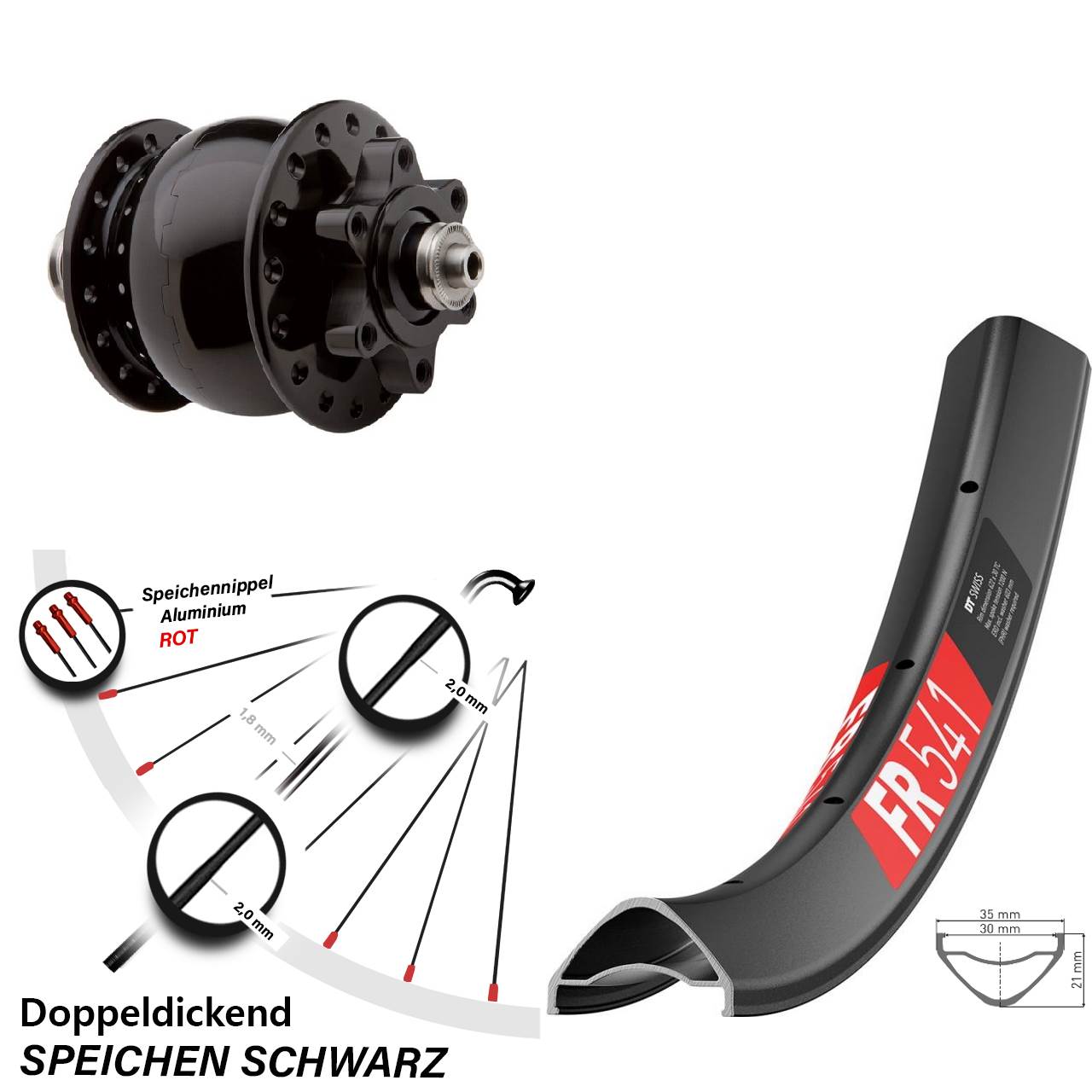 Nabendynamolaufrad QR 29 Zoll DT Swiss FR 541 SON 28 6-Loch