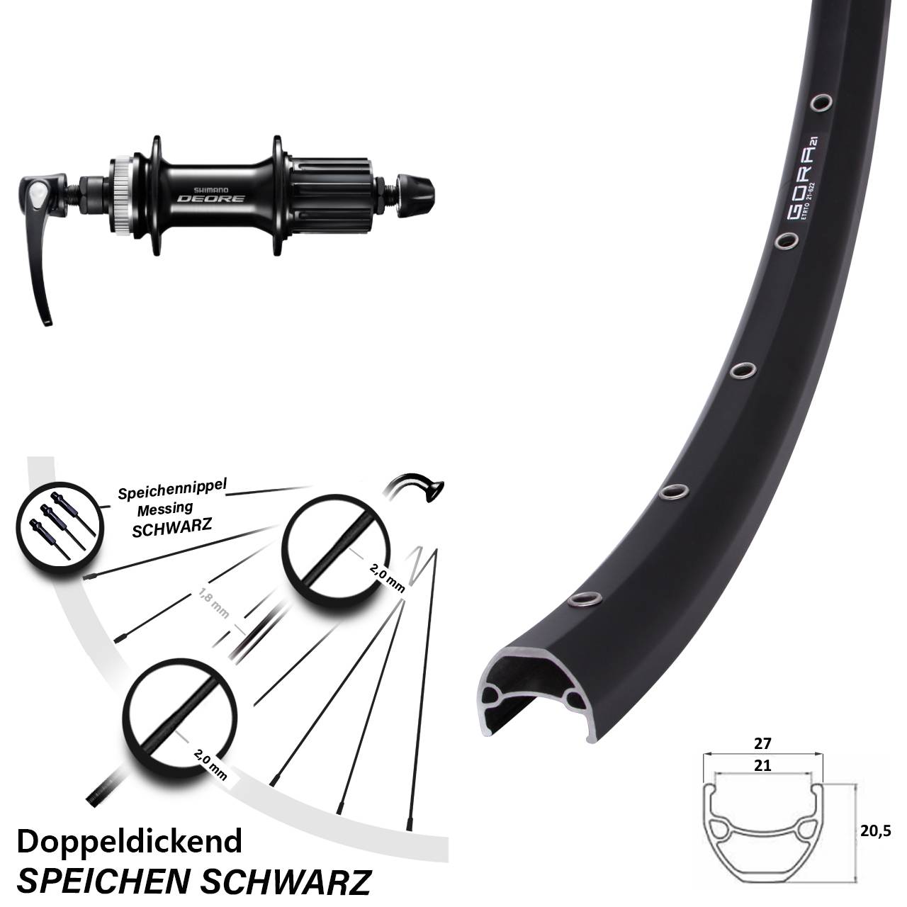 Disc Laufrad 28-29 Zoll Gora 21 Shimano Deore FH-M6000 8-11 fach QR