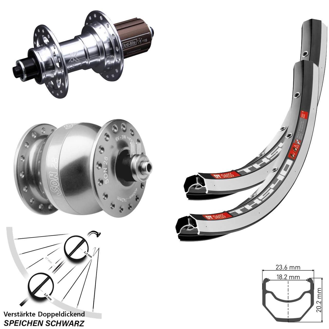 Laufradsatz für Schnellspanner SON 28 Zoll DT Swiss TK 540 KX-T 8-12 fach HG