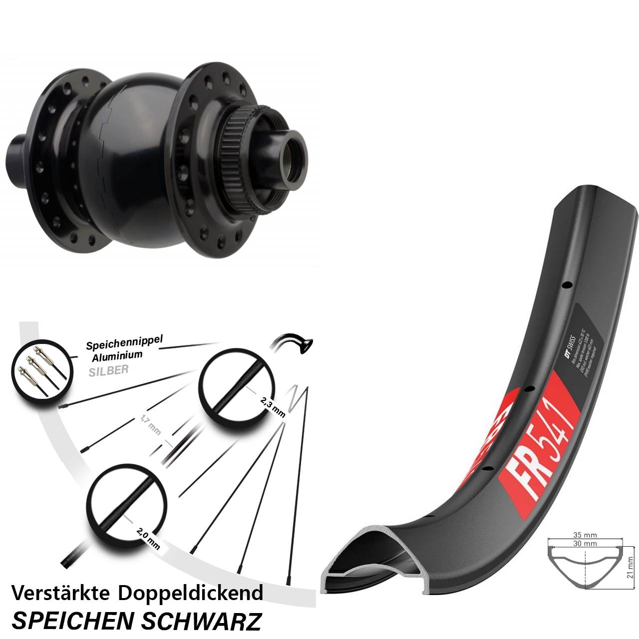 Vorderrad 27,5 Zoll DT Swiss FR 541 SON 28 Boost Centerlock schwarz