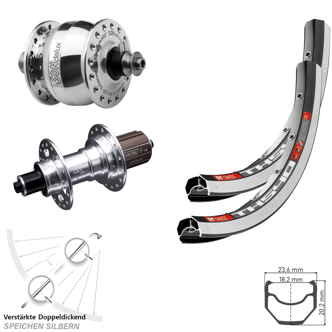 Laufradsatz für Schnellspanner 28 Zoll DT Swiss TK 540 KX-T SON delux 8-12 fach HG