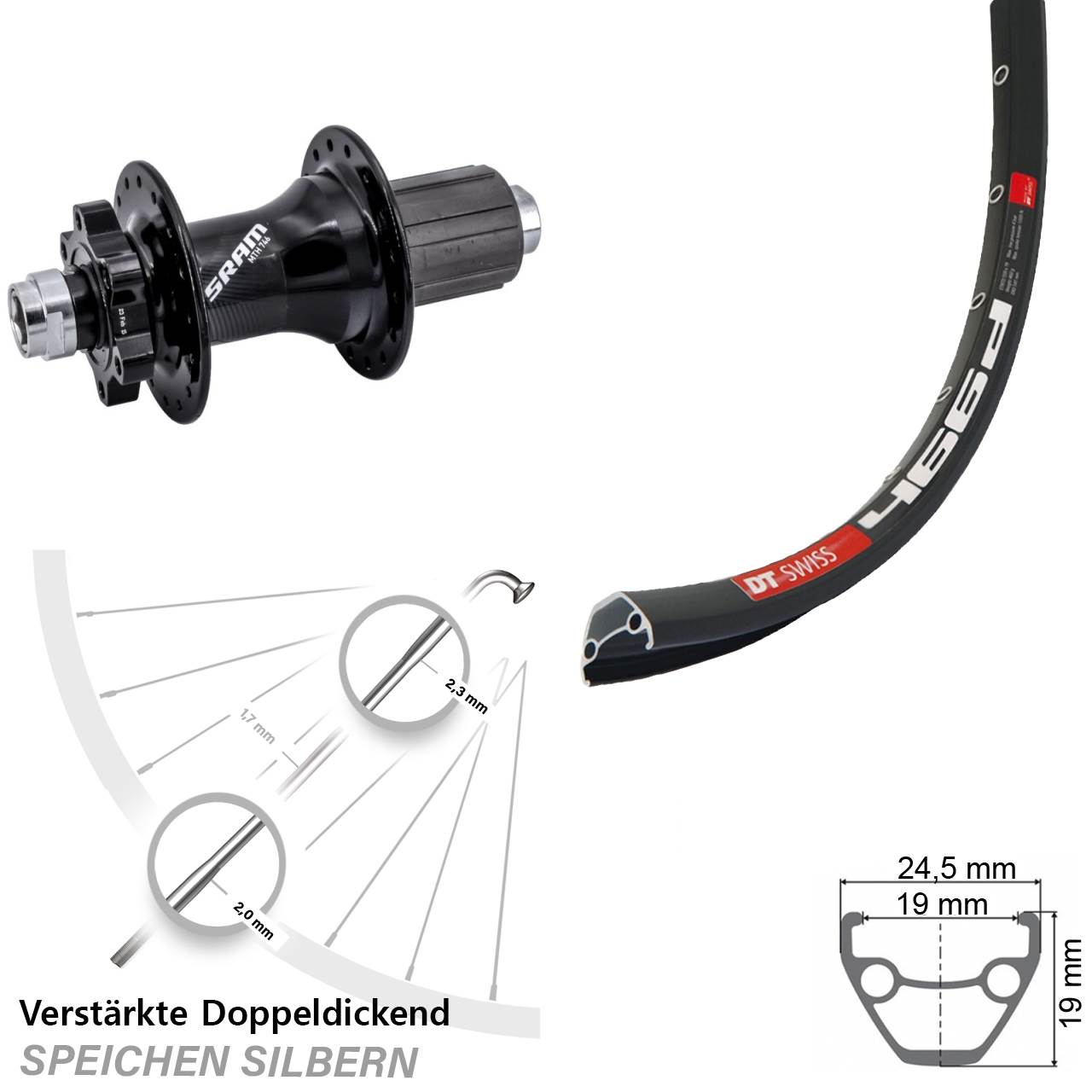 6-Loch Hinterrad 12x148 28 Zoll DT Swiss 466d Sram 746 8-11 fach HG