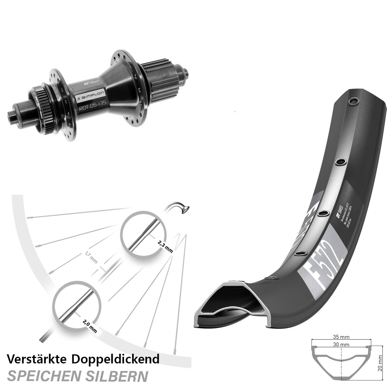 DT Swiss F 572-370 Hybrid 29 Zoll Disc Hinterrad für Schnellspanner Shimano Micro Spline
