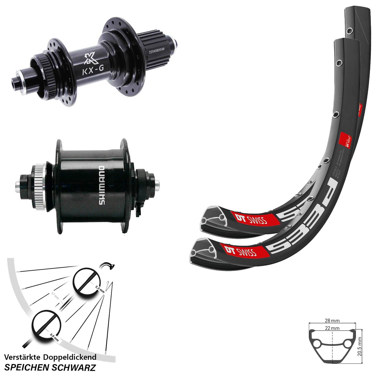 Disc Laufradsatz 28-29 Zoll DT Swiss 533d KX-GS verstärkt Shimano DH-UR700 Micro Spline QR