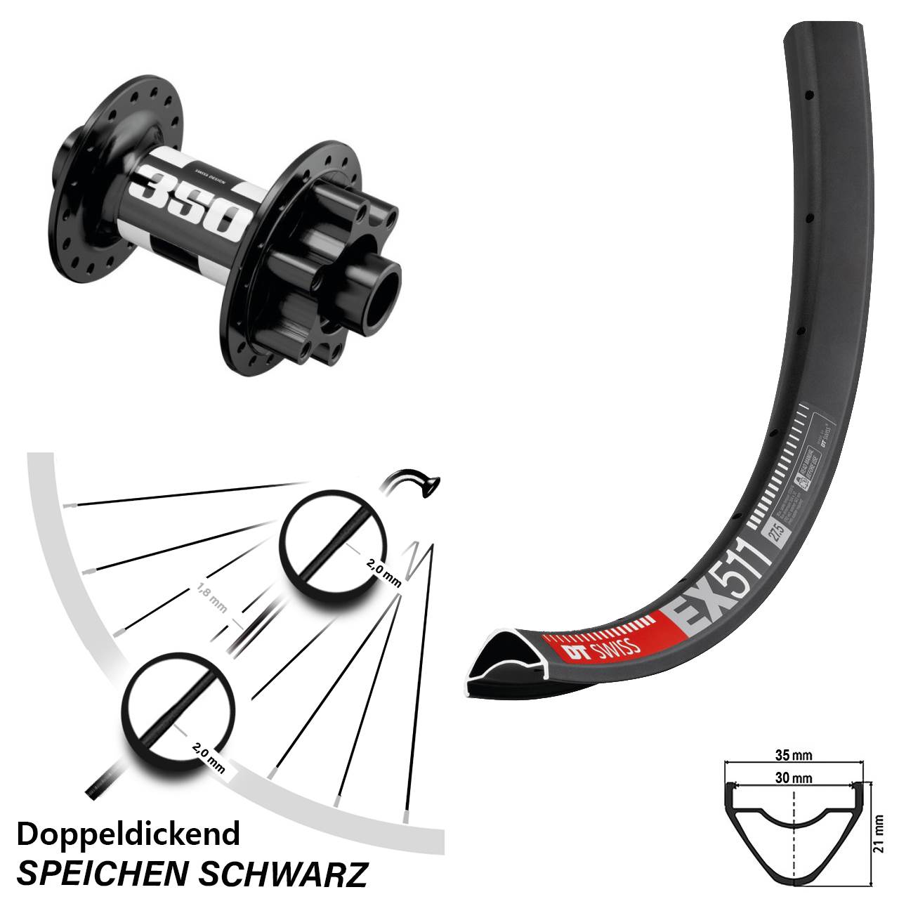 27,5+ Zoll Vorderrad DT Swiss 350 Boost und EX 511 6-Loch