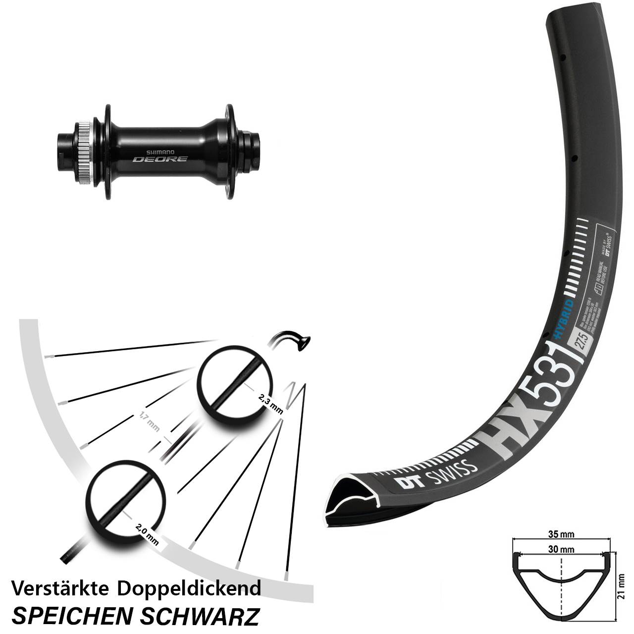 Boost Disc Laufrad 15x110 29 Zoll DT Swiss HX531 Shimano Deore HB-M6010