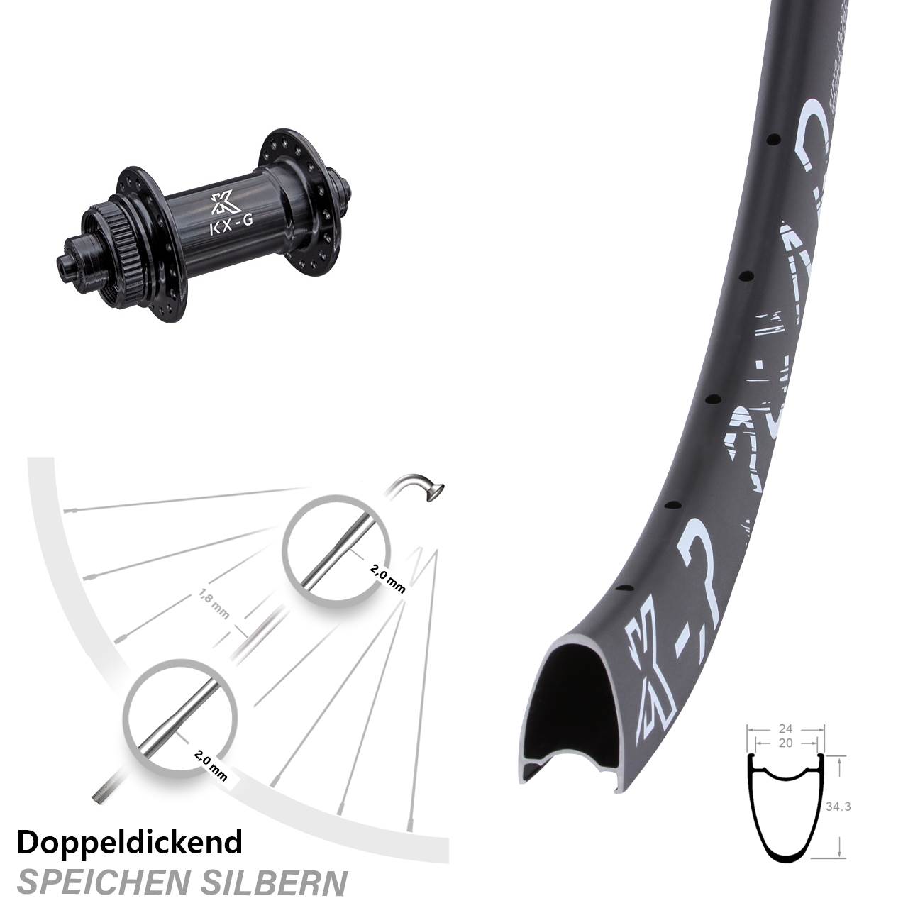 KX-GR Road Disc Vorderrad 28 Zoll Hochprofil QR 5x100 mm
