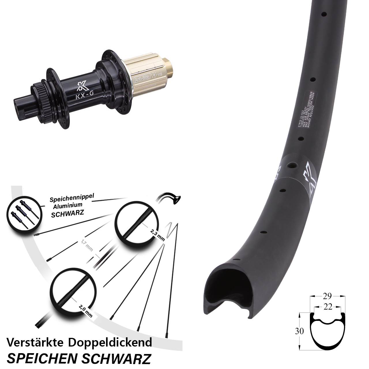 Disc Hinterrad 29 Zoll KX-GRC Carbon verstärkt 8-12 fach 12x142