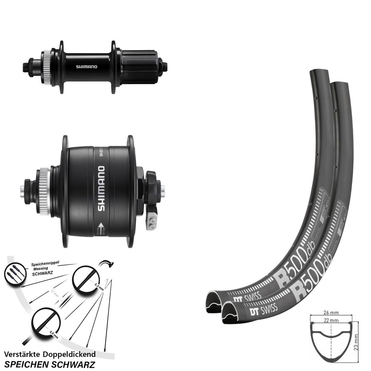29 Zoll DT Swiss R500 Shimano DH-3D37 FH-QC400 Centerlock Laufradsatz QR 8-11 fach HG