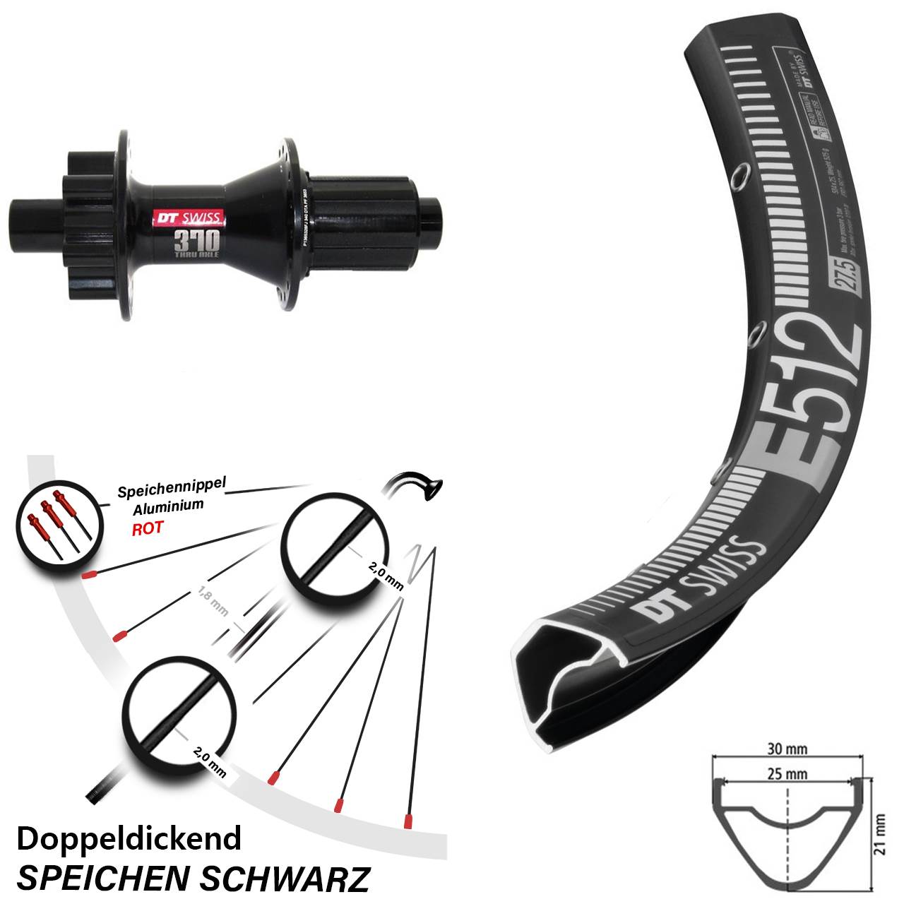 6-Loch Hinterrad 27,5 Zoll DT Swiss E512-370 8-11 fach 12x142