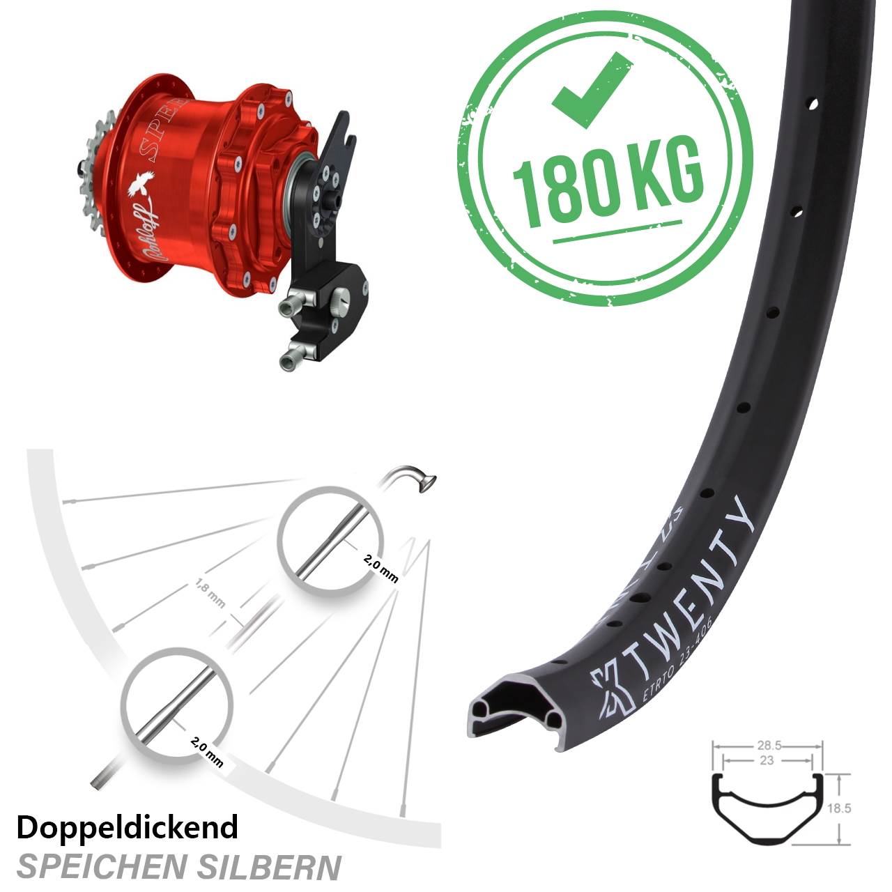 Hinterrad 20 Zoll Rohloff Speedhub 500/14 CC rot Disc OEM2 KX Twenty