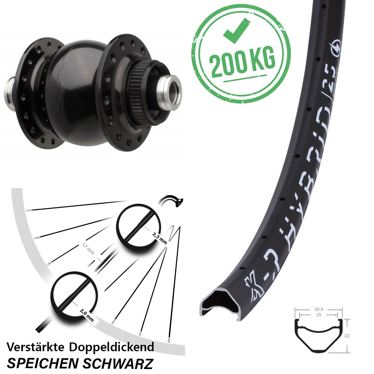 29 Zoll KX-R Hybrid 25 SON 28 Centerlock Vorderrad mit Nabendynamo 12x110 Boost