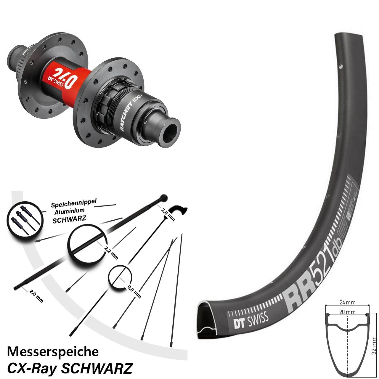28 Zoll Hinterrad RR 521 DT Swiss 240 EXP Road Centerlock CX Ray Messerspeiche Sram XDR