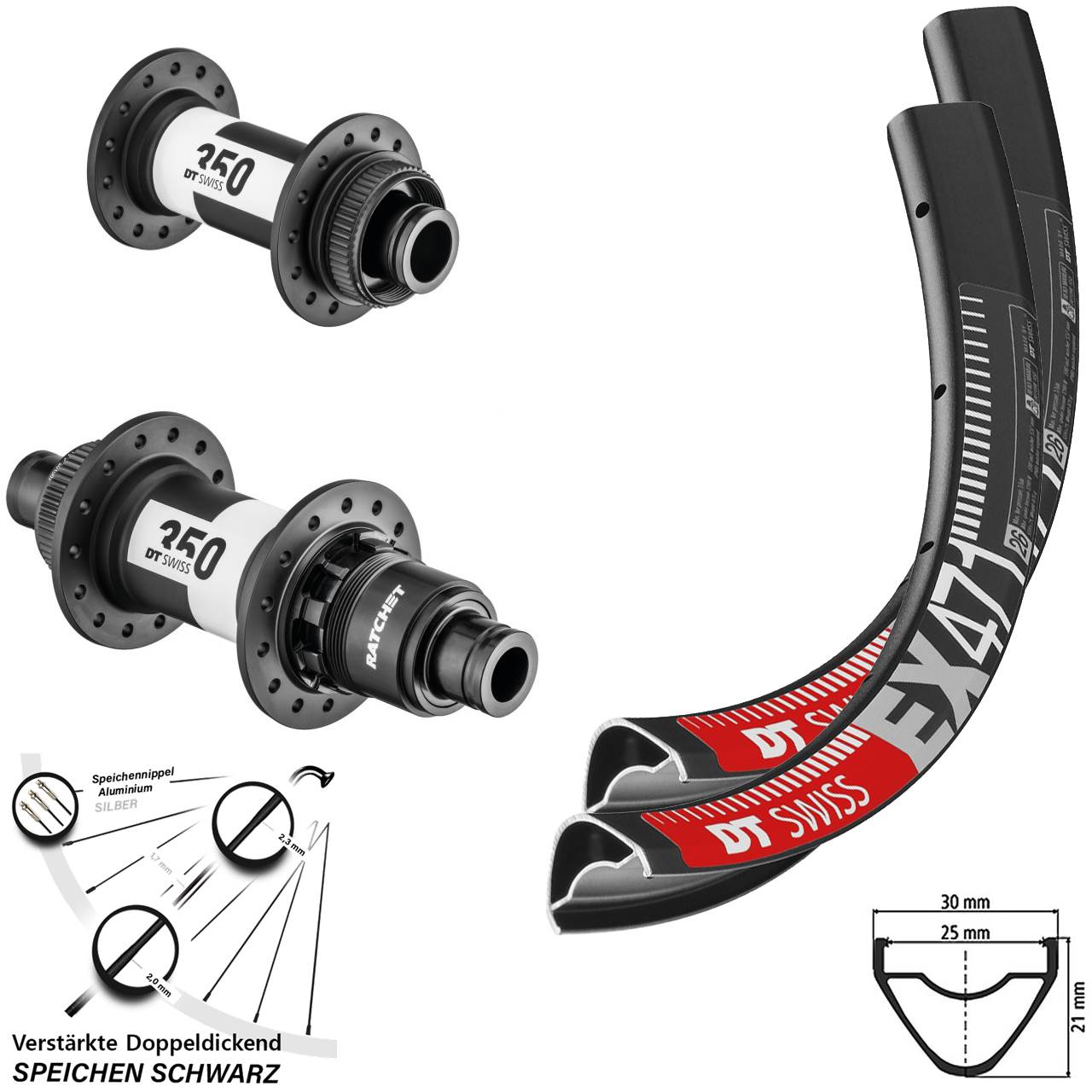 29 Zoll DT Swiss EX471 350 DT Swiss SRAM XD Centerlock Laufradsatz 15x100 12x142
