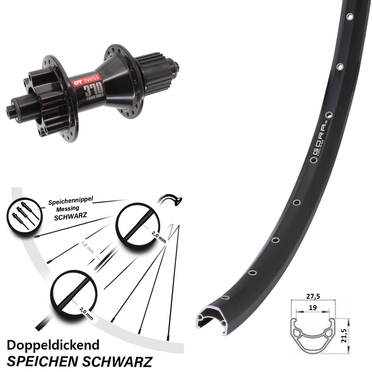 Gora 19 DT Swiss 370 Hybrid 28 Zoll 6-Loch Hinterrad QR Shimano Micro Spline