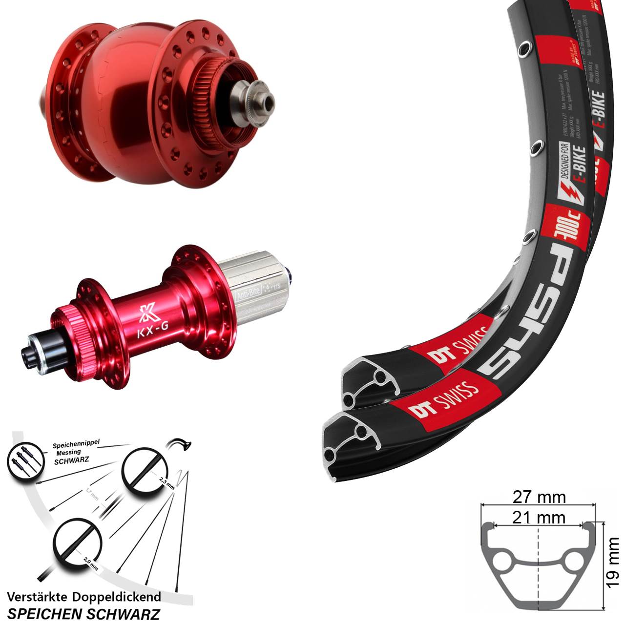Disc Laufradsatz 26 Zoll DT Swiss 545 KX-G rot SON 28 rot 8-12 fach HG QR