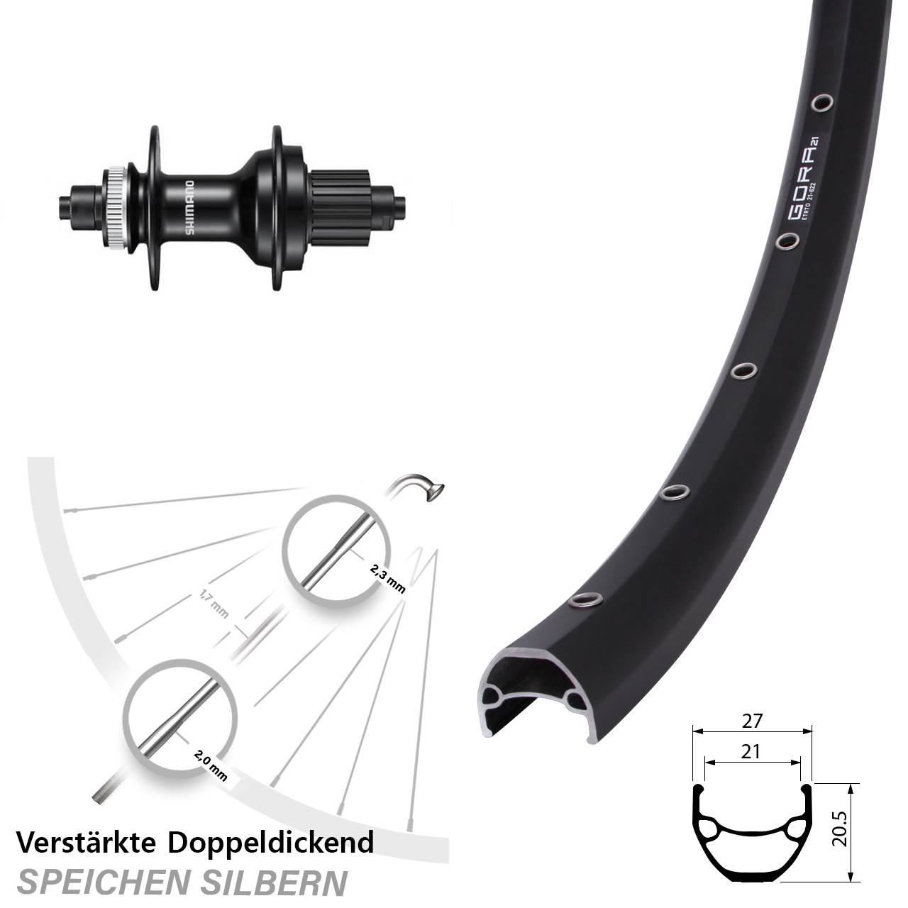 Gora 21 Shimano FH-MT500 29 Zoll Centerlock Hinterrad für Schnellspanner Micro Spline
