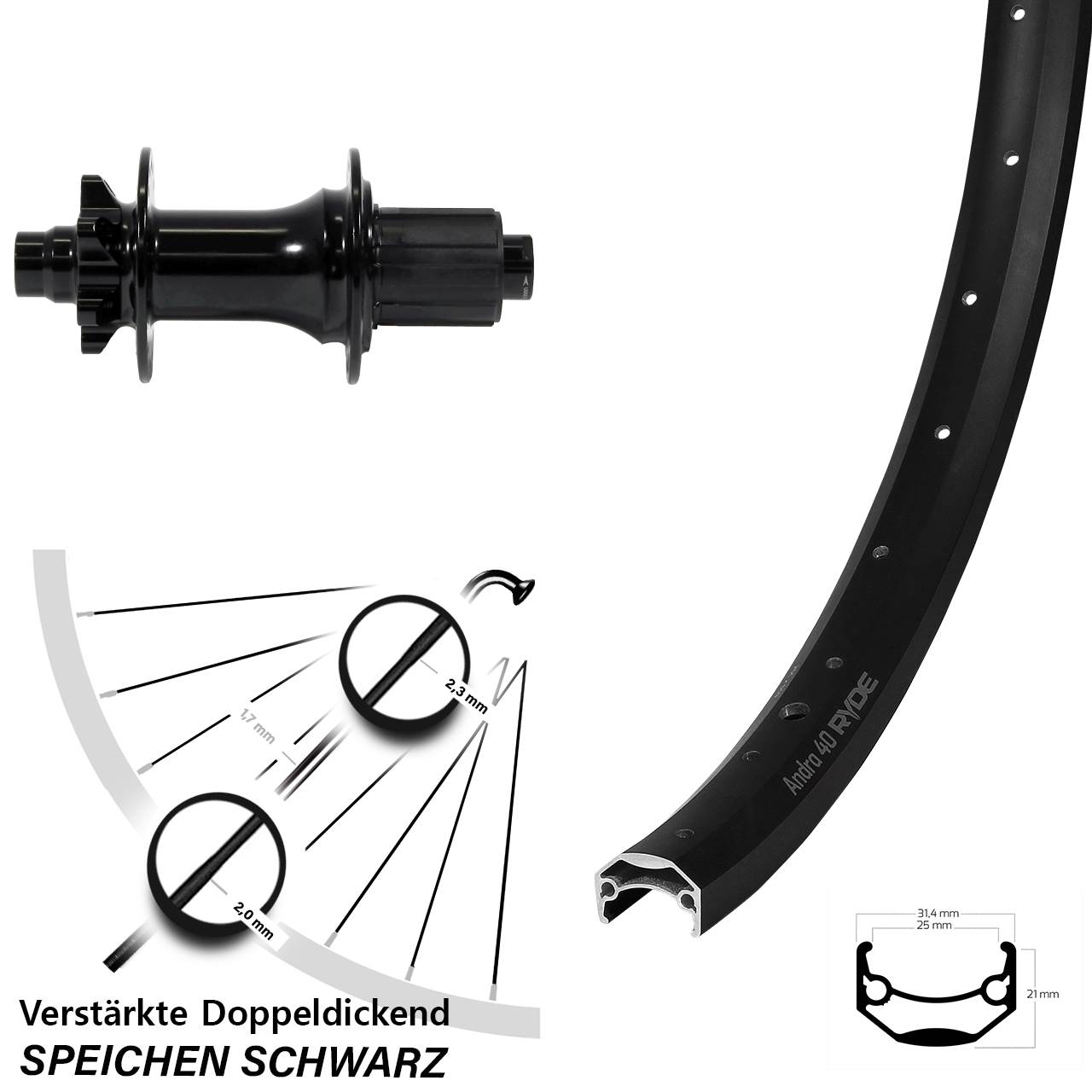 Boost 6-Loch Hinterrad 12x148 20 Zoll Ryde Andra 40 Formula ECT-148S 8-11 fach