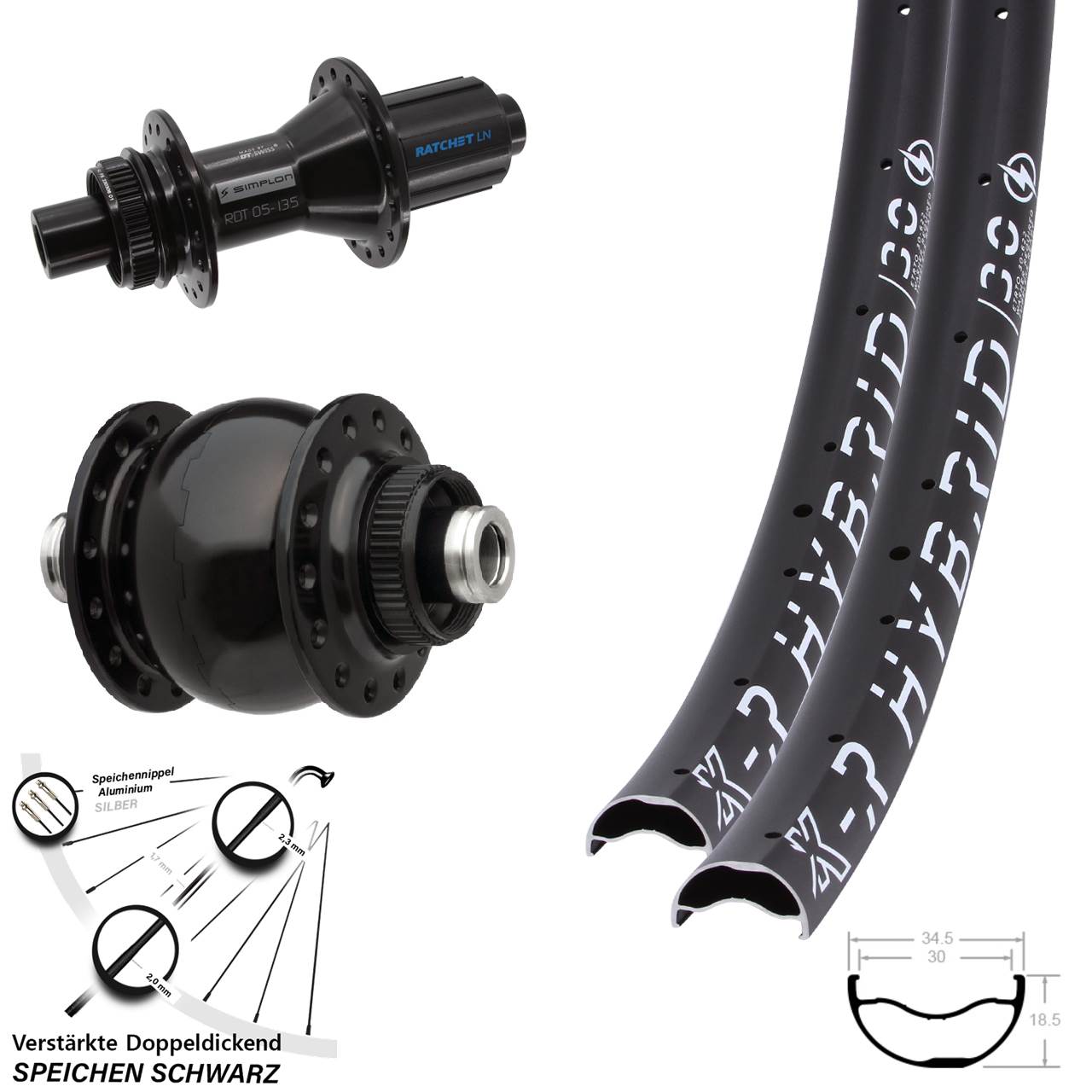 29 Zoll KX-R Hybrid 30 DT Swiss 370 Hybrid SON 28 Disc Laufradsatz 12x100/142 8-11 fach HG