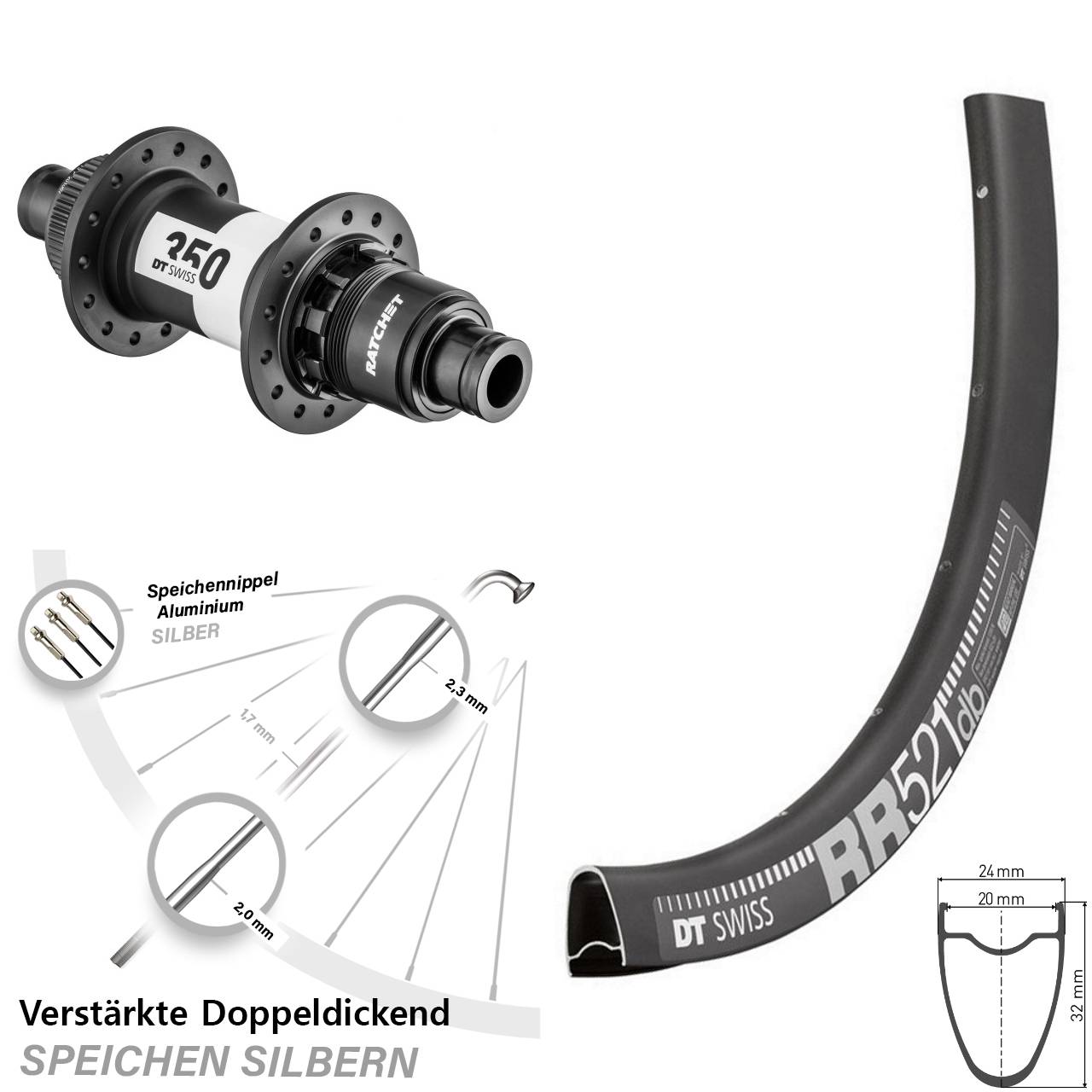 Hinterrad 12x142 28 Zoll DT Swiss RR521-350 Ratchet 36 XDR 11-12 fach