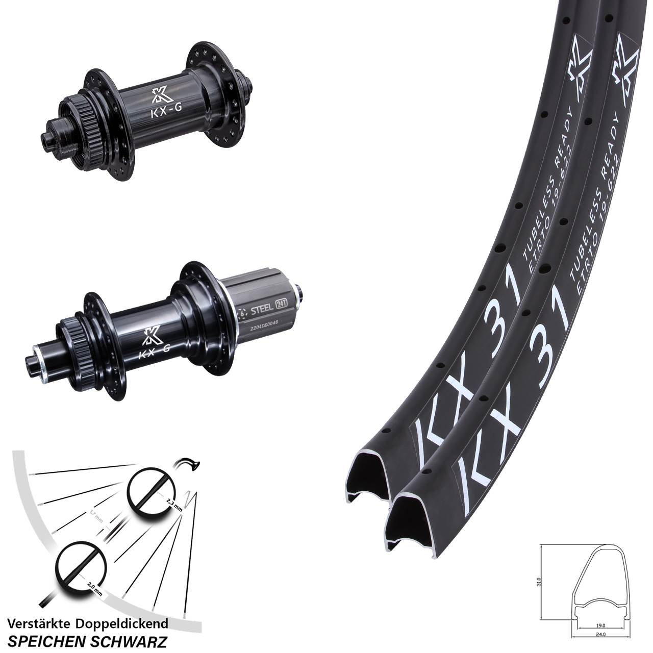 Laufradsatz Centerlock 28 Zoll KX-GS 31 8-12 fach HG für Schnellspanner