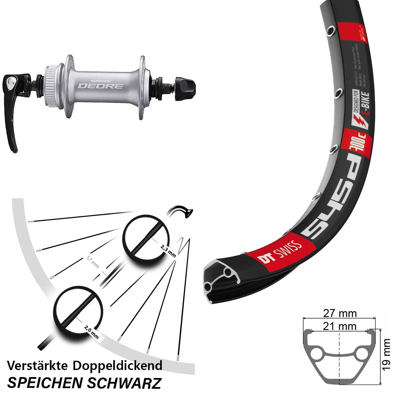 DT Swiss 545d Shimano Deore HB-M6000 26 Zoll Disc Laufrad für Schnellspanner