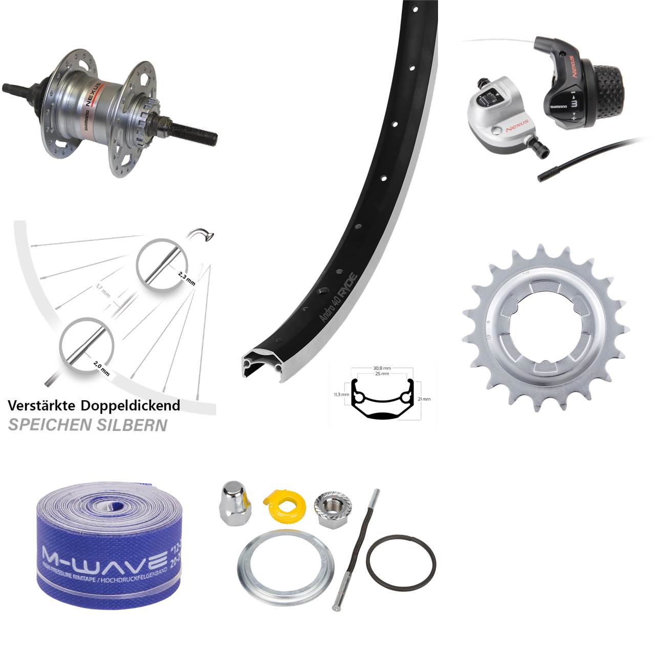 28 Zoll Ryde Andra 40 Hinterrad Shimano 3 Gang freilauf