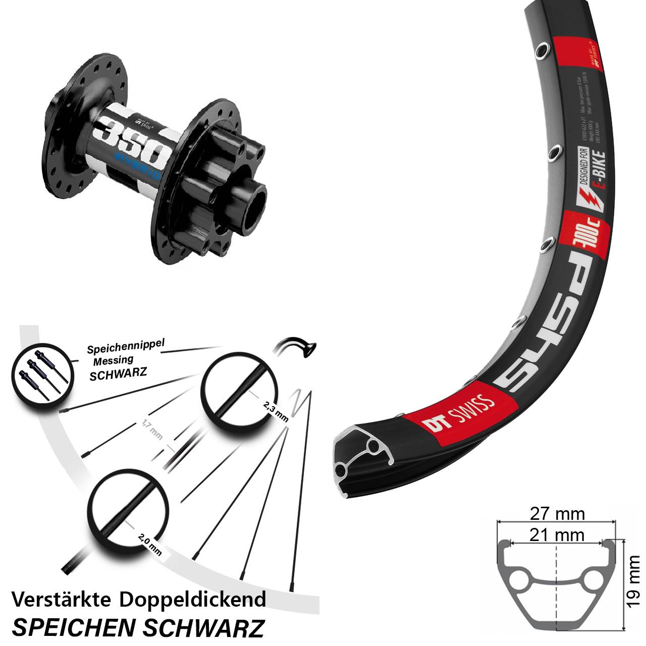 DT Swiss verstärkt 545d 350 Hybrid 28 Zoll Vorderrad 6-Loch 15x110 Boost