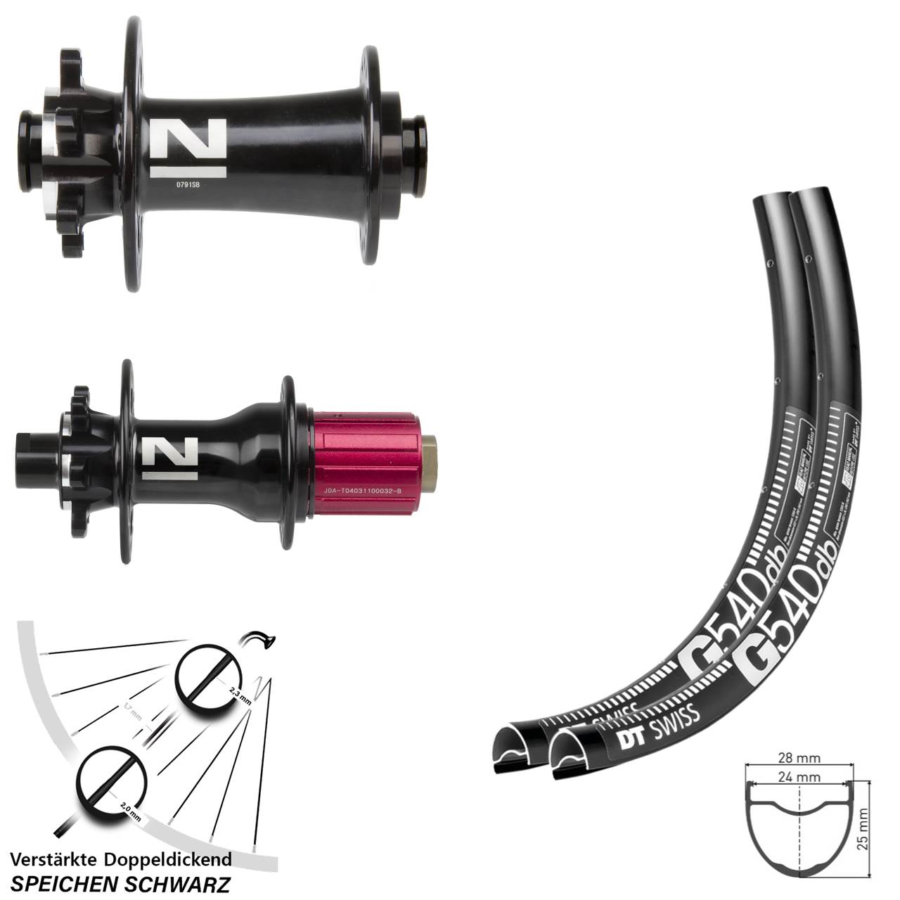 6-Loch Laufradsatz 12x100/142 28-29 Zoll DT Swiss G540 Novatec D791 D792 8-12 fach
