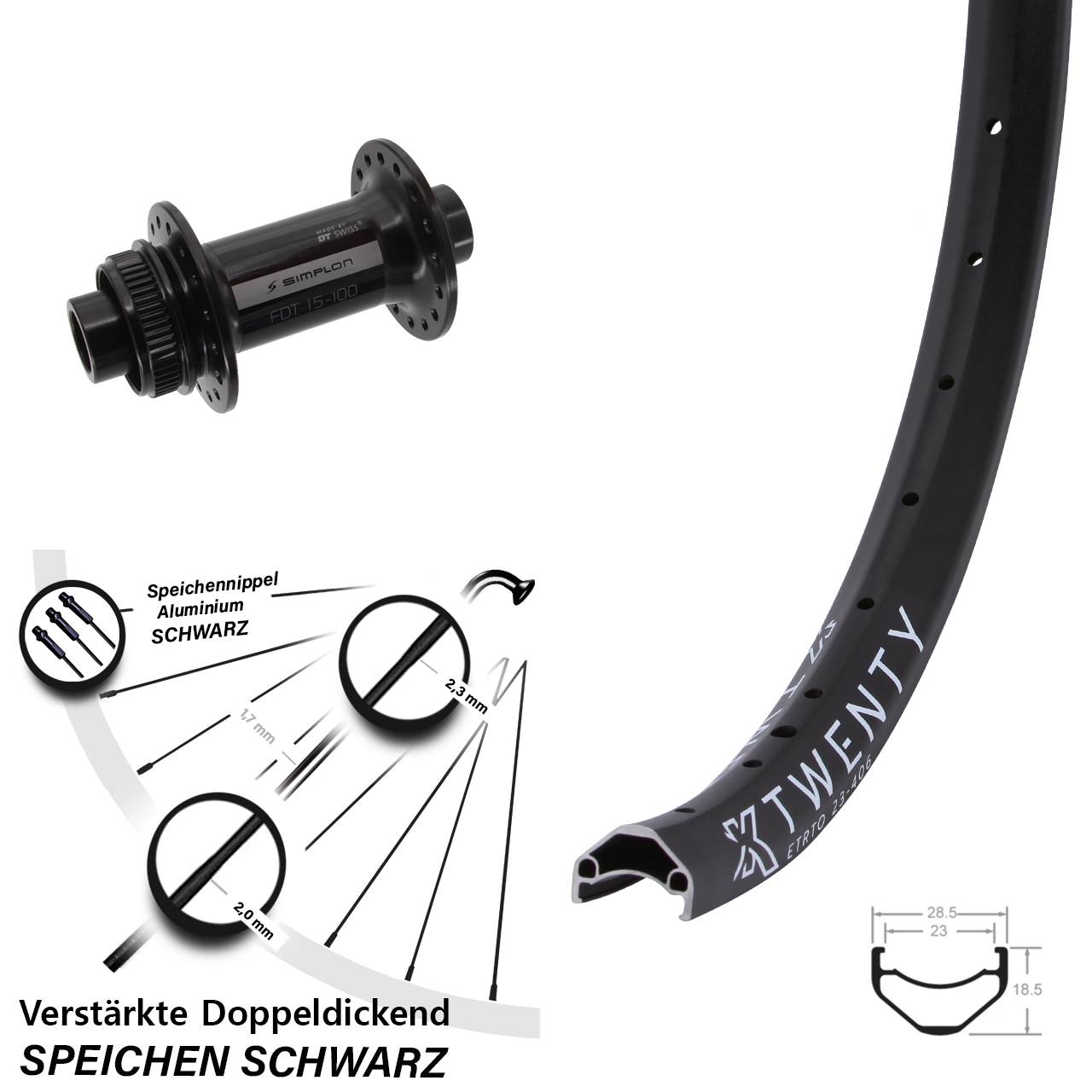 Disc Vorderrad 20 Zoll KX Twenty DT Swiss 370 15x100