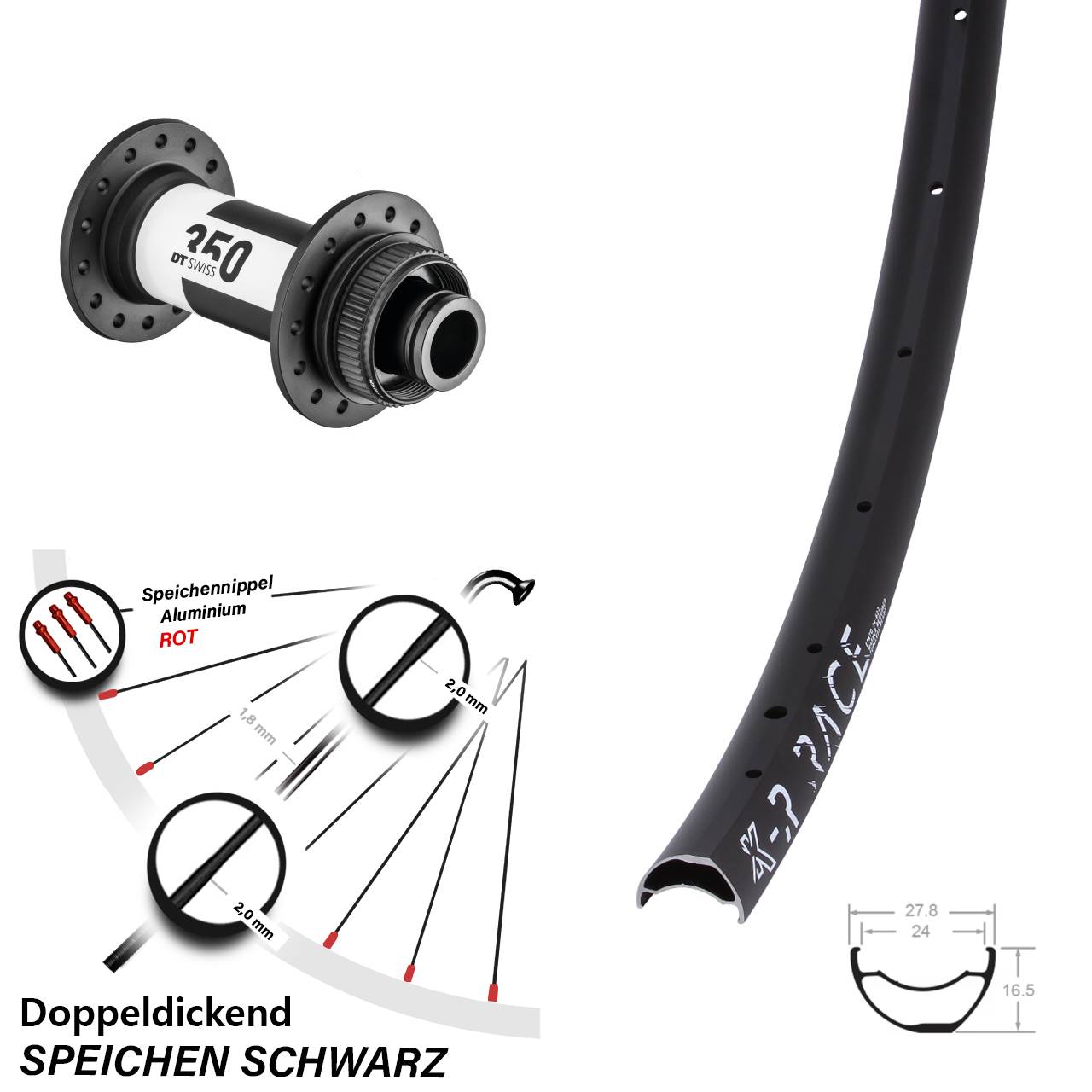 29 Zoll KX-R Race DT Swiss 350 Vorderrad Centerlock 15x110 Boost