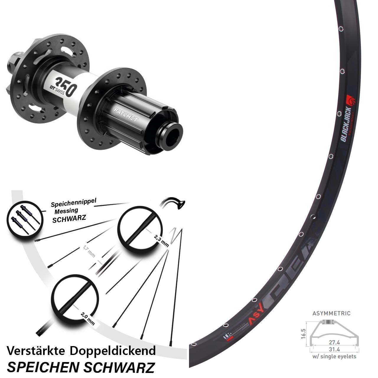 Rodi Ready 27 DT Swiss 350 650B Hinterrad 6-Loch 12x142 8-11 fach HG