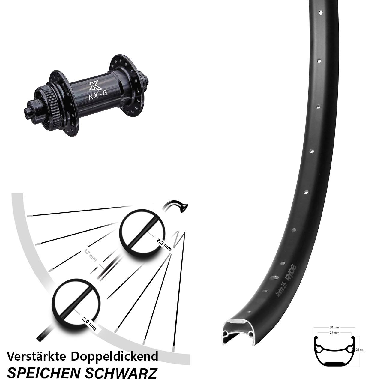 Disc Vorderrad 28 Zoll Ryde Andra 25 KX-G für Schnellspanner