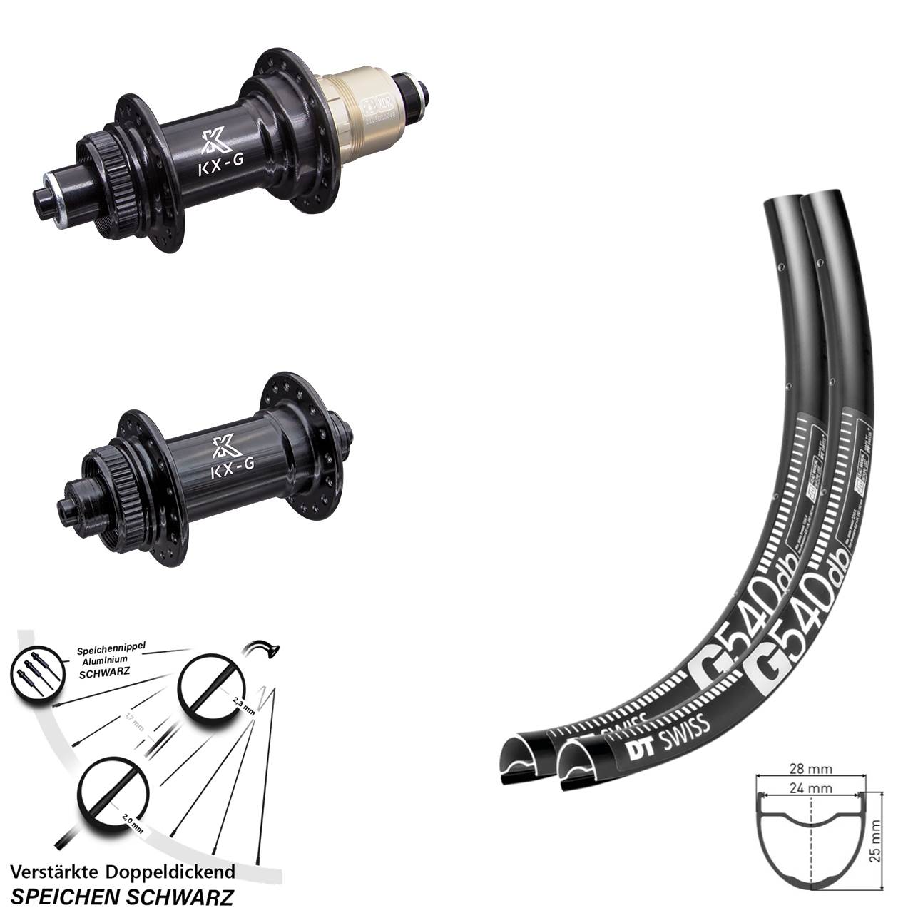 28 Zoll DT Swiss G540 KX-G Disc Laufrad-Satz für Schnellspanner XDR