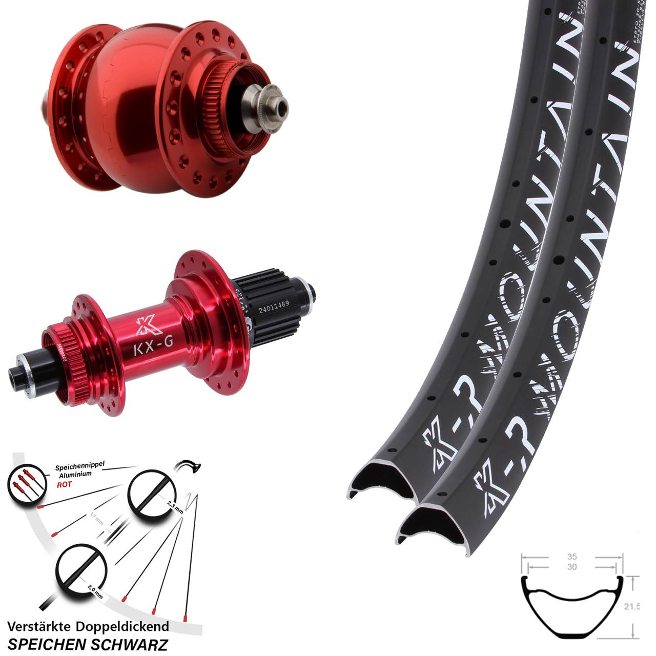 29 Zoll KX-GR Mountain SON delux rot Centerlock Laufradsatz QR Micro Spline
